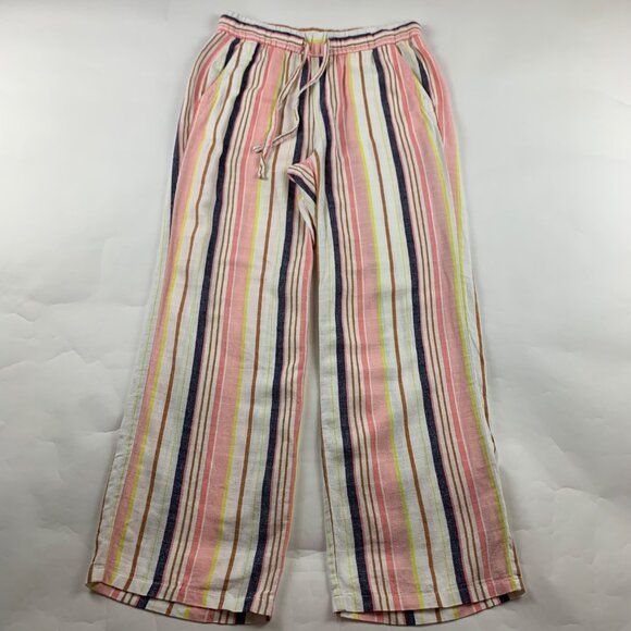 Old Navy Pants - Old Navy Bright Stripe Linen Blend Pull On Wide Leg Lounge Pant S
